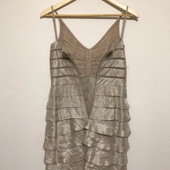 Adrianna Papell Ruched Layer Dress Champagne Gold - Picture 8 of 8